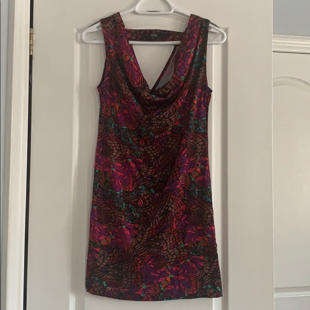 Sleeveless Cowl Neck Mini Dress in Burgundy and Teal - Unknown Brand